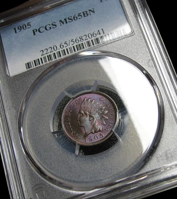 1905 Indian Cent Penny - PCGS MS-65 Blue Purple Toning Graded Coin ----  #452C - Image 1 of 4