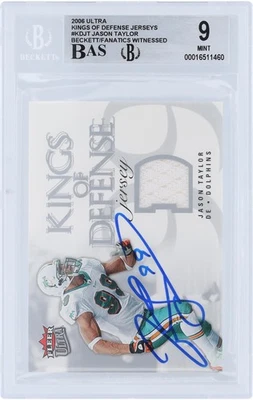 Tarjeta Fleer Ultra King Defense 2006 firmada por Jason Taylor Dolphins #KD-JT BAS 9/10 Foto 1 de 3
