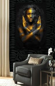 African Black Woman Model Egyptian Queen Golden Hot Canvas Print Modern Wall Art