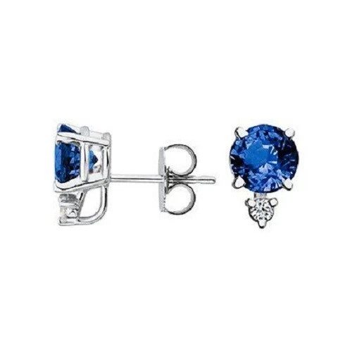 10K White Gold With Simulated Sapphire & Moissanite Engagement Stud Earrings - Image 1 of 3