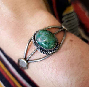 TAXCO MEXICO JLP Signed Sterling Silver 6" Cuff Bracelet Chrysocolla Artisan VTG - Picture 1 of 8