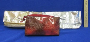 Lote de 2 bolsos sin asas de noche metálicos dorados plateados y cosméticos de maquillaje 3 nuevos de Lote Antiguo - Imagen 1 de 6