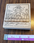 Jrl Design Co Hello Friend Woman And Flower Garden Wood Mounted Rubber Stamp