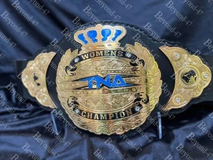 TNA Women Heavyweight 2mm Zinc GoldPlate Wrestling Champion Leather Replica Belt - Picture 1 of 8