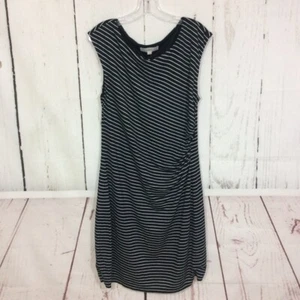 Loft Ann Taylor Dress Womens L Side Ruched Sheath Jersey Black White Stripe NWT - Picture 1 of 11