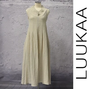 LUUKAA Linen 8Y0531 Lagenlook PINTUCK BODICE DRESS Tank (sizes 6-20) 2018 BEIGE - Picture 1 of 22