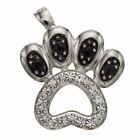 Dog Paw-Print Pendant Clip Silver-Toned Simulated Black & White Crystals