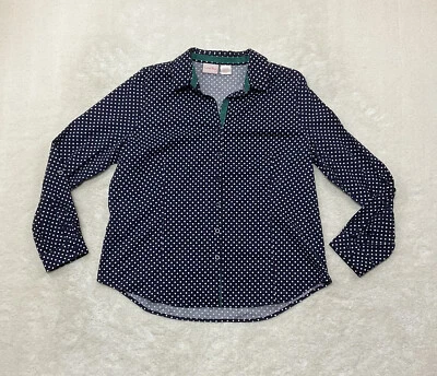 Camisa con botones Coral Bay para mujer talla XL manga larga azul marino blanco lunares  Foto 1 de 4