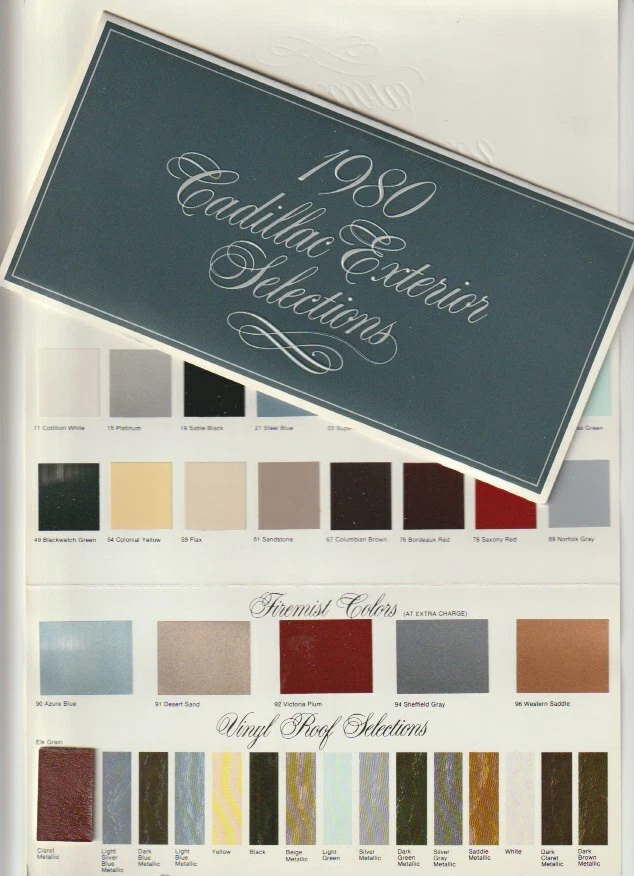 1980 CADILLAC Colour Chart COUPE & SEDAN DE VILLE FLEETWOOD ELDORADO SEVILLE - image 1 of 1