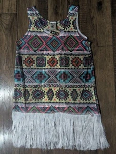 Vocal USA Women's Colorful Aztec Print Tank Rhinestones White Fringe Size XL NWT - Picture 1 of 14