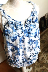 Vestido Granero Para Mujer Talla XL Azul/Blanco Estampado Floral Camiseta sin Mangas Algodón/Seda Elástico - Imagen 1 de 7