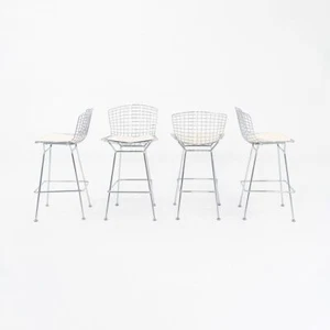 2011 Harry Bertoia Knoll Chrome Bar Stools with Ivory Fabric Seat Pads 4x Avail - Picture 1 of 12