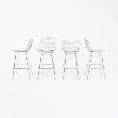 2011 Harry Bertoia Knoll Chrome Bar Stools with Ivory Fabric Seat Pads 4x Avail - Image 1 of 4
