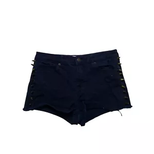 Forever 21 Jean Shorts Womens Size 28 High Rise Studded Cut Off Black Distressed - Picture 1 of 8