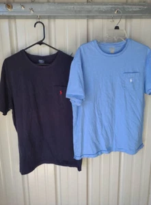 2 Large Polo Ralph Lauren Men's Shirts Navy & Light Blue Short Sleeve Tops - Picture 1 of 6