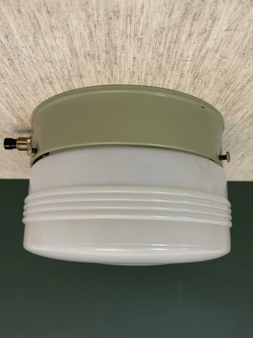 Vtg Art Deco Milk Glass & Green Metal Ceiling Light Fixture Ceiling flush mount Cover