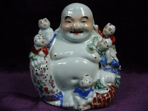 Antique 19C Chinese famille rose porcelain buddha marked - Picture 1 of 11