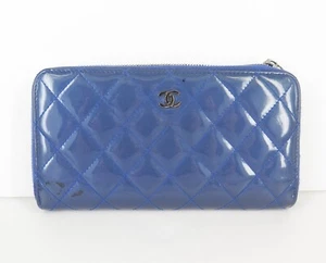 Chanel Patent Matelasse Blue Zip Around Purse Wallet - Picture 1 of 8