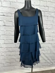 Patra Chiffon Tiered Sleeveless Beaded Cocktail Evening Dress Blue Women's 8 NWT - Picture 1 of 8