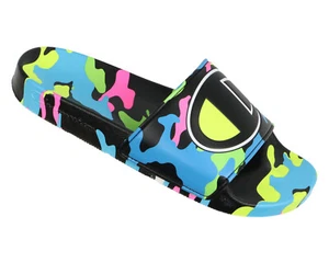 CHAMPION Youth IPO Camo H21 Slide Sandals sz 6Y Black Blue Volt Pink - Picture 1 of 4