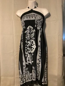 Vintage Mädchen Damen Sommerkleid Halskette Tie Back verzierter Print Gr. XL Stretch - Bild 1 von 6