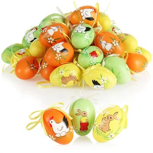 36x Ostereier zum Aufhängen - Osterdeko mit tollen Motiven - orange/grün/gelb - Bild 1 von 8