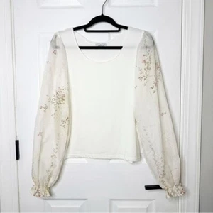 Top Natalia Trevino Amaro Cuello Redondo Largo Transparente Floral Manga Globo Talla S - Imagen 1 de 4