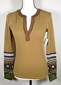 Free People HENLEY XS Mikah Lagenlook Bündchen OLIV Langarm Mixed Media - NEU - Bild 1 von 11