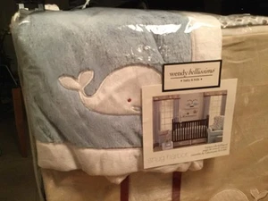 Wendy Bellissimo Snug Harbor 3-Piece Crib Bedding Set ~Lt Blue Whales - Picture 1 of 4