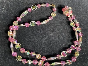 Vintage rosa irisierend Kristall Halsreif mit sich drehenden Edelsteinen Modeschmuck - Bild 1 von 18