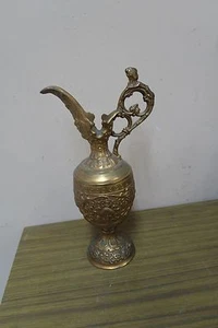 Vintage Ornate Solid Bronzed Metal Bronzed Cast Iron ? Jug Ewer 10" x 4" Roccoco - Picture 1 of 11