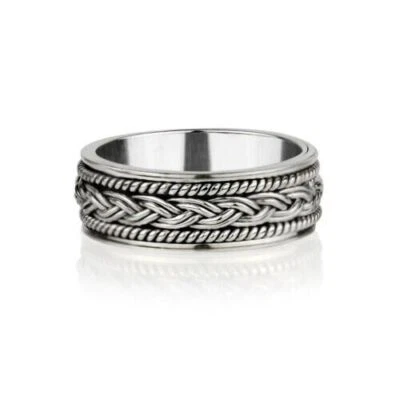 Mens Braided Spinner Ring 925 Sterling Silver Oxided Band Ring Thumb Ring All SZ - Image 1 of 4