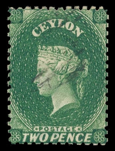 Ceylon 1864 QV 2d yellowish green WMK 5 very fine used cat £400. SG 50d. - Picture 1 of 1