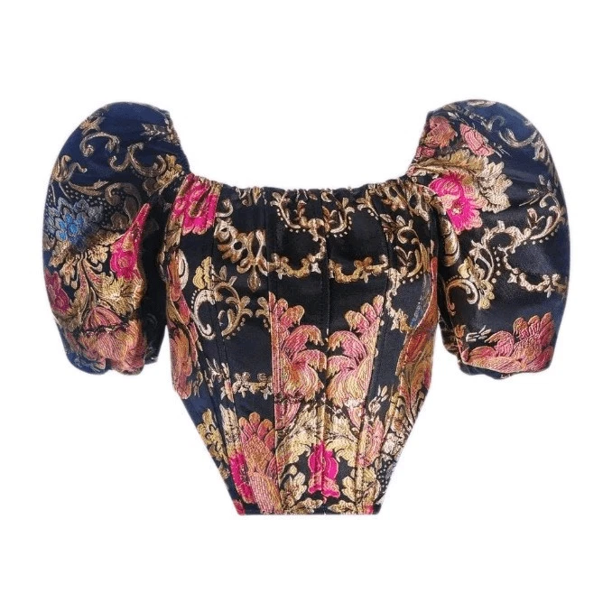 Baroque Puff Sleeve Brocade Corset Top M Handmade - Image 1 of 4