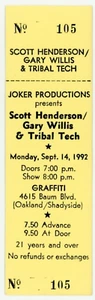 Scott Henderson Tribal Tech Concert Ticket Graffiti Showcase Pittsburgh, PA 1992 - Picture 1 of 2