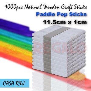 1000 pc Natural Wooden Craft Sticks Paddle Pop Sticks Ice Cream coffee stir - Picture 1 of 7