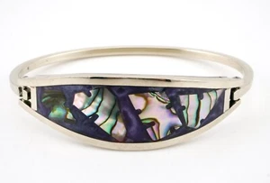 Schöner aufklappbarer Sterling Silber Armreif ~ Mexiko schöne Abalone Muschel - Bild 1 von 4