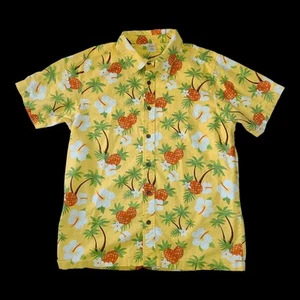 2011 Gymboree Matching Family Hawaiian Shirt Yellow Tropical Pineapples Mens Med - Picture 1 of 5