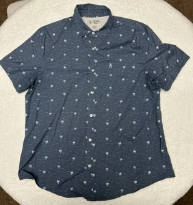 Original Pinguin Kurzarm Button Down Hemd Herren Größe XL Blau Palmen - Bild 1 von 13
