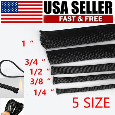 Black Expandable Wire Cable Sleeve Nylon Braided Wire Cable Tubing Cord - Image 1 of 4