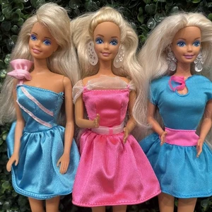 Lot of 3 Vintage Superstar Mold Barbies w/ Pink & Blue Dresses Beautiful! 80/90s - Picture 1 of 6