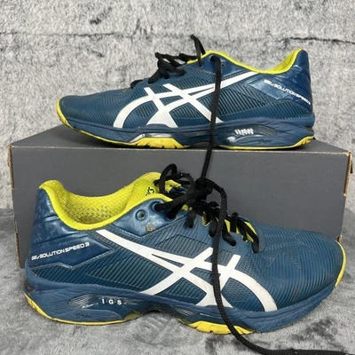 ASICS туфли мужской размер 8,5 синий желтый гель решение скорость 3 теннисный корт E500N - Изображение 1 из 4