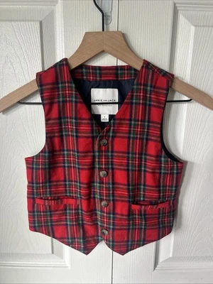 Janie And Jack Niños Talla 6 Rojo Tartán Escocés Lana Traje Chaleco Navidad 🎄 Vacaciones Foto 1 de 4