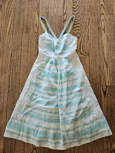 Neu Moulinette Soeurs mint-weiß gestreiftes Spitzenkleid Anthropologie 00P 00 - Bild 1 von 3