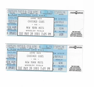 Chicago Cubs vs New York Mets Unused Baseball Tickets from 5/28/1991 - Picture 1 of 2