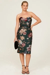 $1669 Marchesa Notte Jacquard Floral Fil Coupã Tea-length Gown In Green Sz 16 - Picture 1 of 24