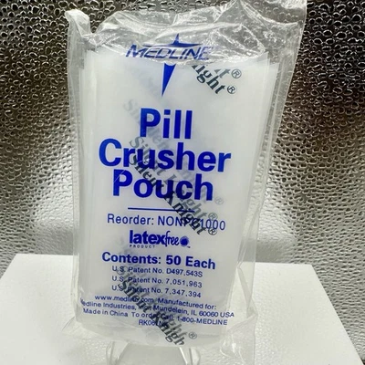 Medline Silent Knight Pill Crusher Pouches. 2 Packs of 50. 100 Total. New Sealed - Image 1 of 4