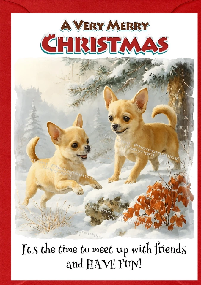 Chihuahua Dog Christmas Card A6 (4" x 6") (Blank inside) Design by Starprint - Image 1 of 1