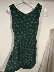 Green Bike Print Dress Size S Fit Flare Sleeveless V Neck SM Wardrobe - Picture 1 of 8