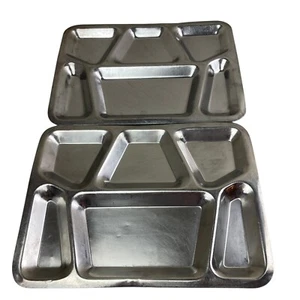 Vintage US Military 1944 WW2 USA USN Stainless Steel Mess Hall Trays Pair - Picture 1 of 2